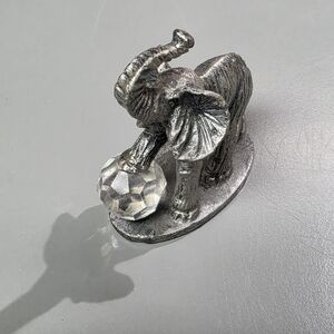 Emson Pewter Elephant & Glass Ball Good Luck Trunk 
